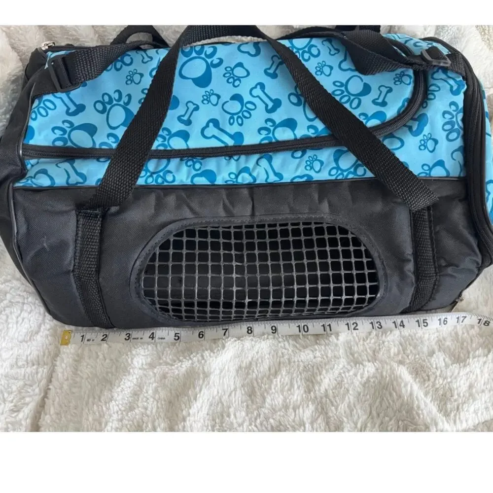 Pyaar Small Pet Carrier Blue Paw Print Mesh Travel Bag Dog/Cat 14 Inch